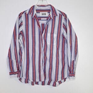 Grayson Womens The Hero Button Long Sleeve Top Size 04 Large Jasmine Stripe Red